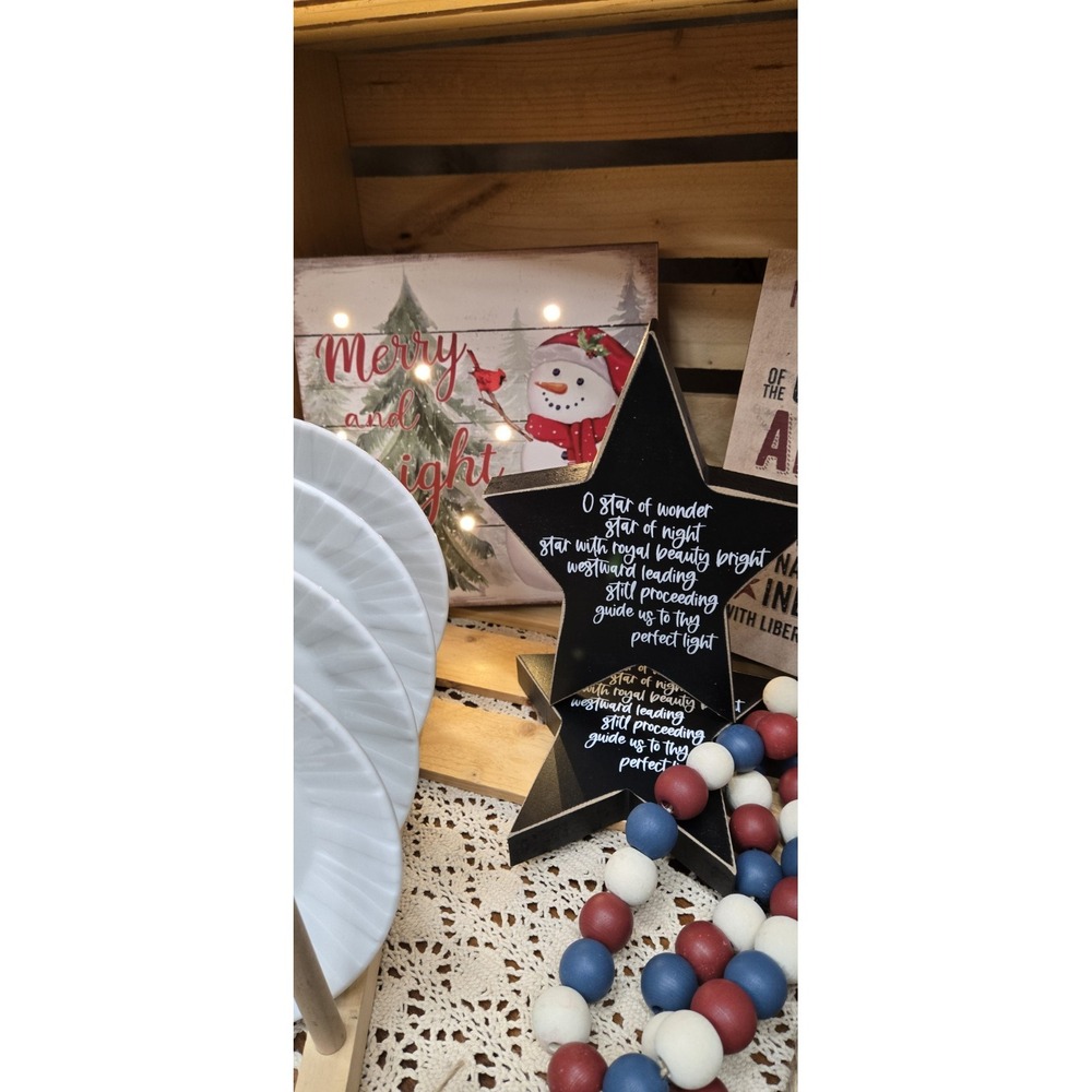 NEW Oh Star Of Wonder Chunky Shelf Sitter Christmas Black White Tier‎ Tray Decor